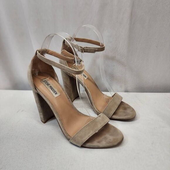 Steve Madden Carrson Suede Heeled Sandal Women's 8 Tan Block Heel - Picture 1 of 10